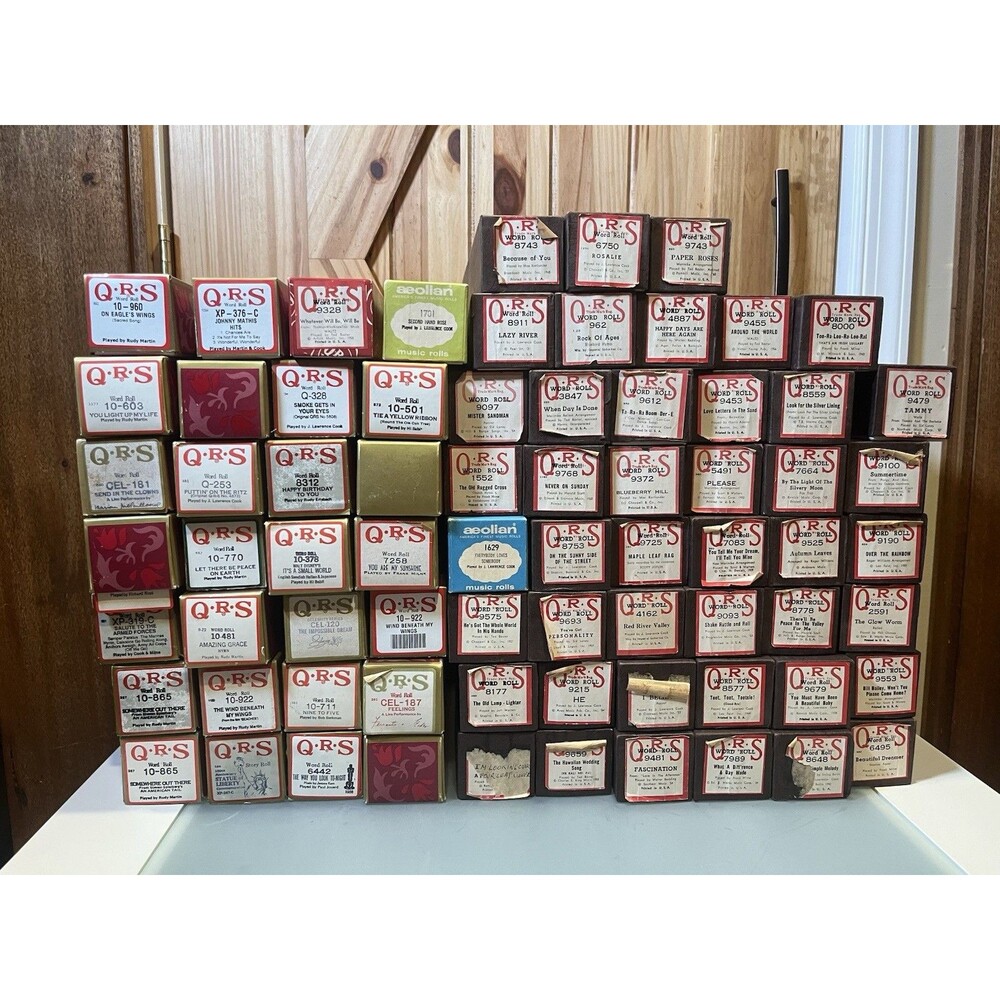 HUGE Lot of 70+ Player Piano Rolls QRS & Aeolian Hymns Songs Vintage Americana
